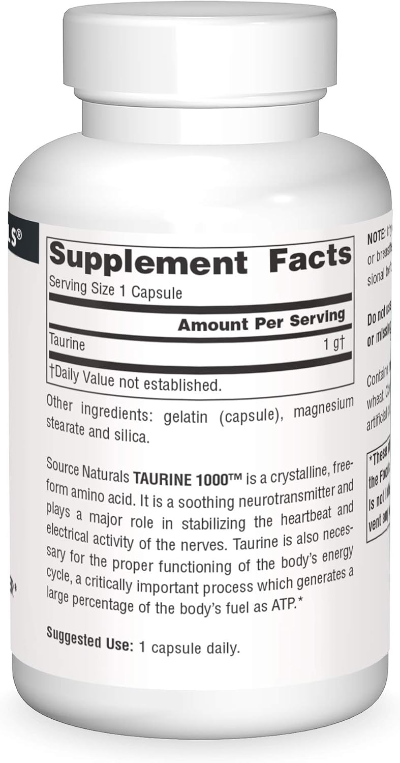 Taurine 1000 mg Capsules by Source Naturals - 60 Count