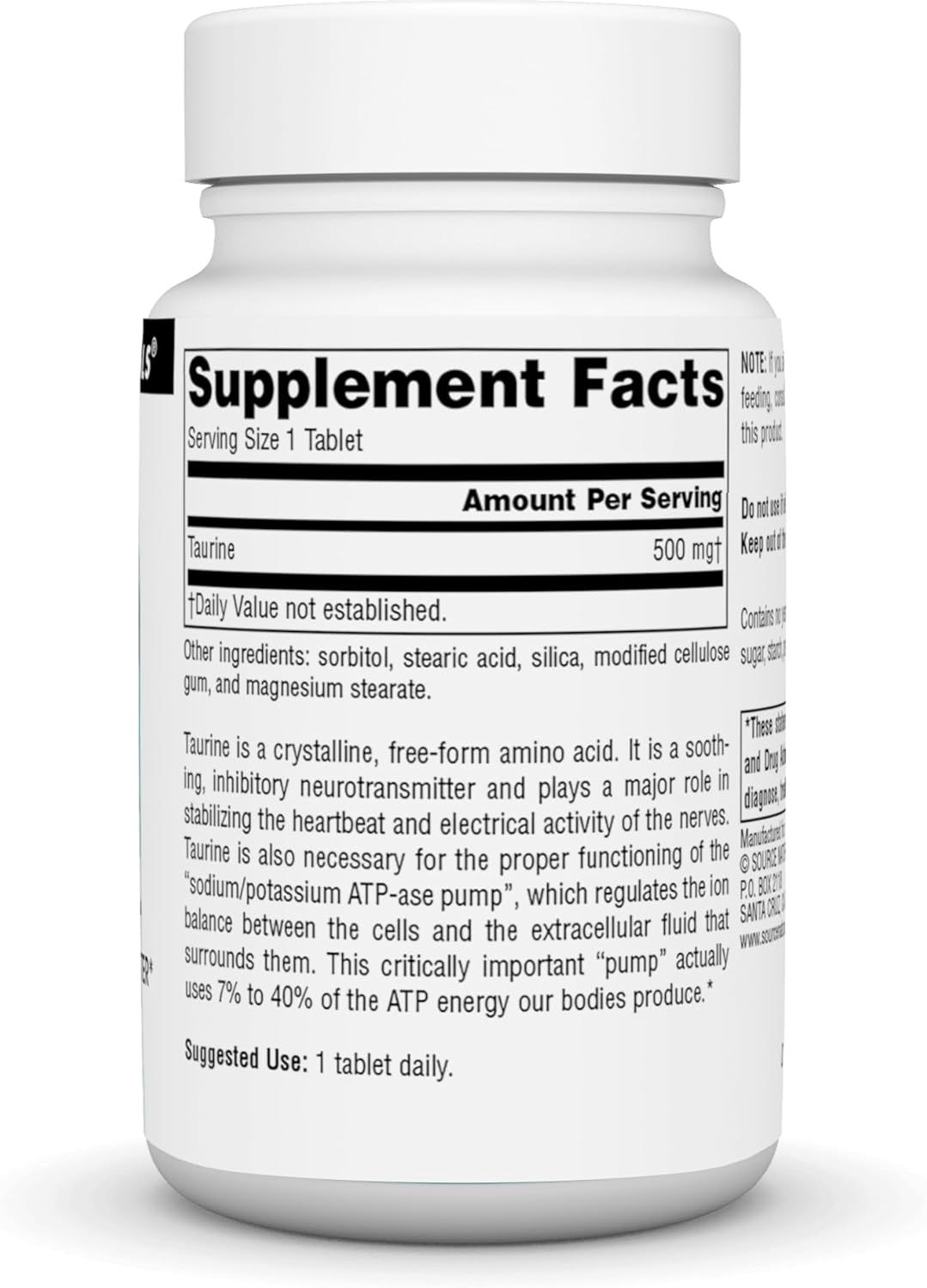 Taurine 500 mg Tablets by Source Naturals Inc. - Pack of 60