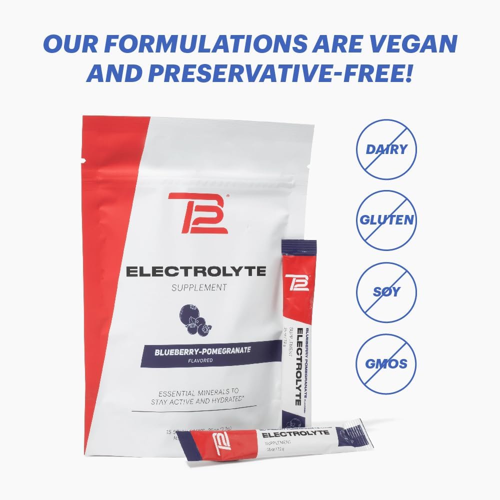 TB12 Blueberry Pomegranate Electrolyte Supplement Powder - 15 Stickpacks for Fast Hydration. Natural, Vegan, Low Sugar, Low Calorie