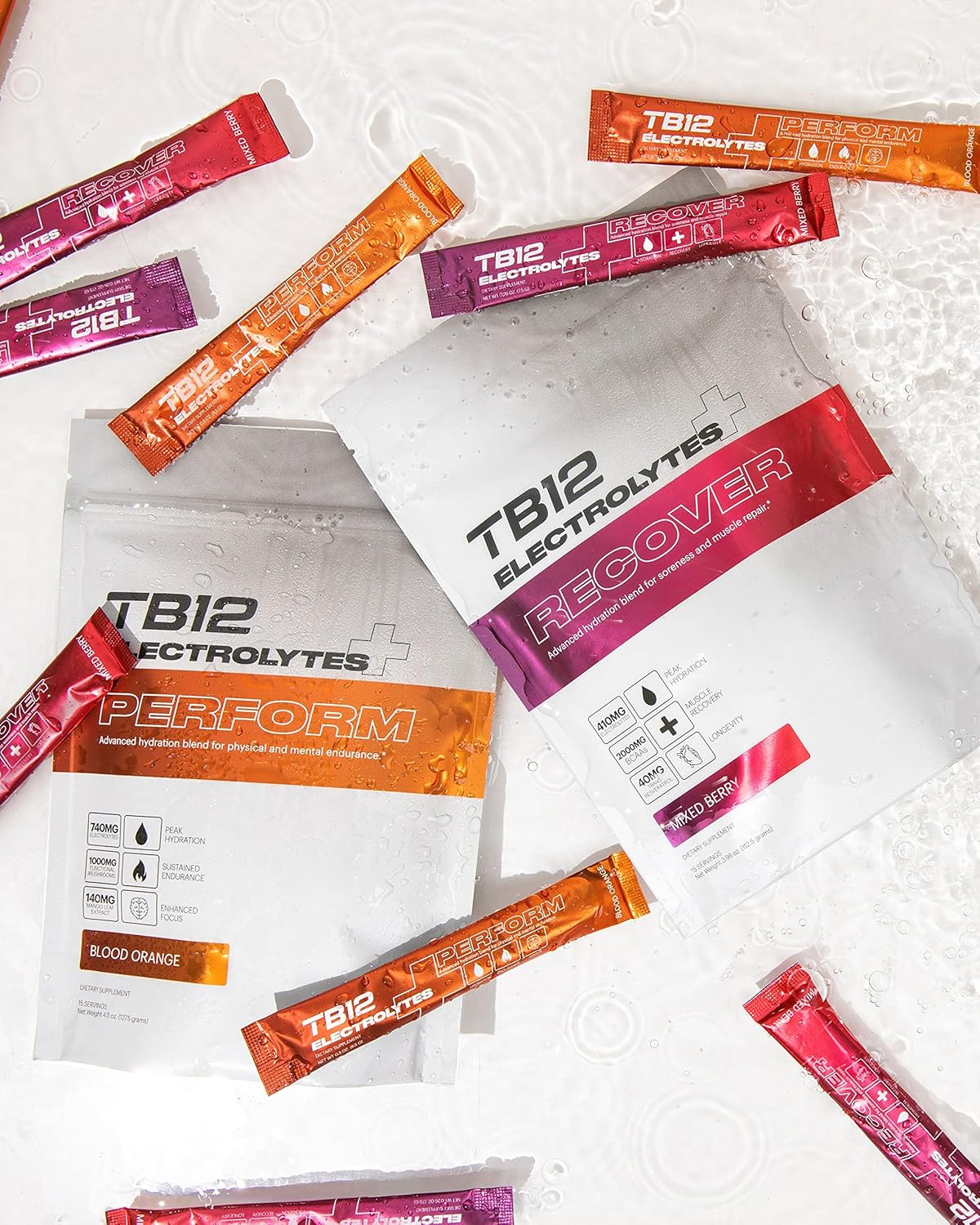TB12 Electrolytes Plus Perform Powder - Boost Energy, Focus, Endurance | Sugar Free, Vegan, Non GMO Electrolyte Packets with Adaptogens & Nootropics