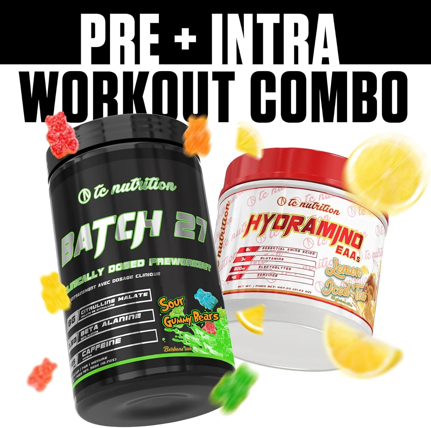 TC Nutrition Batch 27 Pre Workout Powder - Sour Gummy Bear Flavor | Energy, Focus, & Strength Booster | Enhanced with Citrulline, Beta Alanine, Betaine, & Caffeine