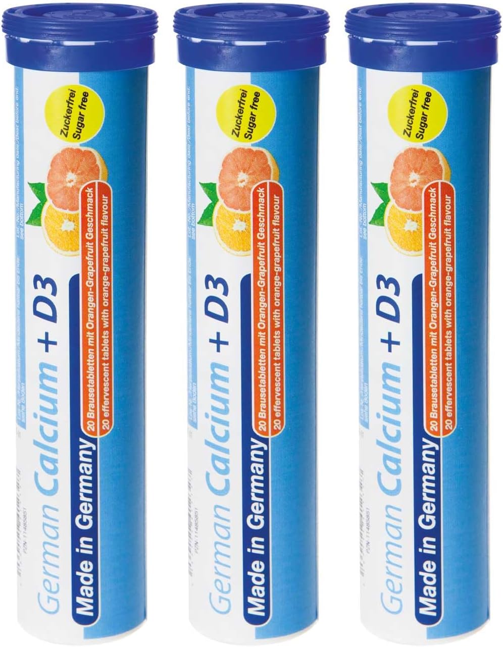 T&D Pharma German Calcium + Vitamin D Effervescent Tablets - 60 Servings Orange-Grapefruit Flavor - 500mg Calcium, 2.5μg Vitamin D3 - Made in Germany - High-Quality Bone Health Supplement
