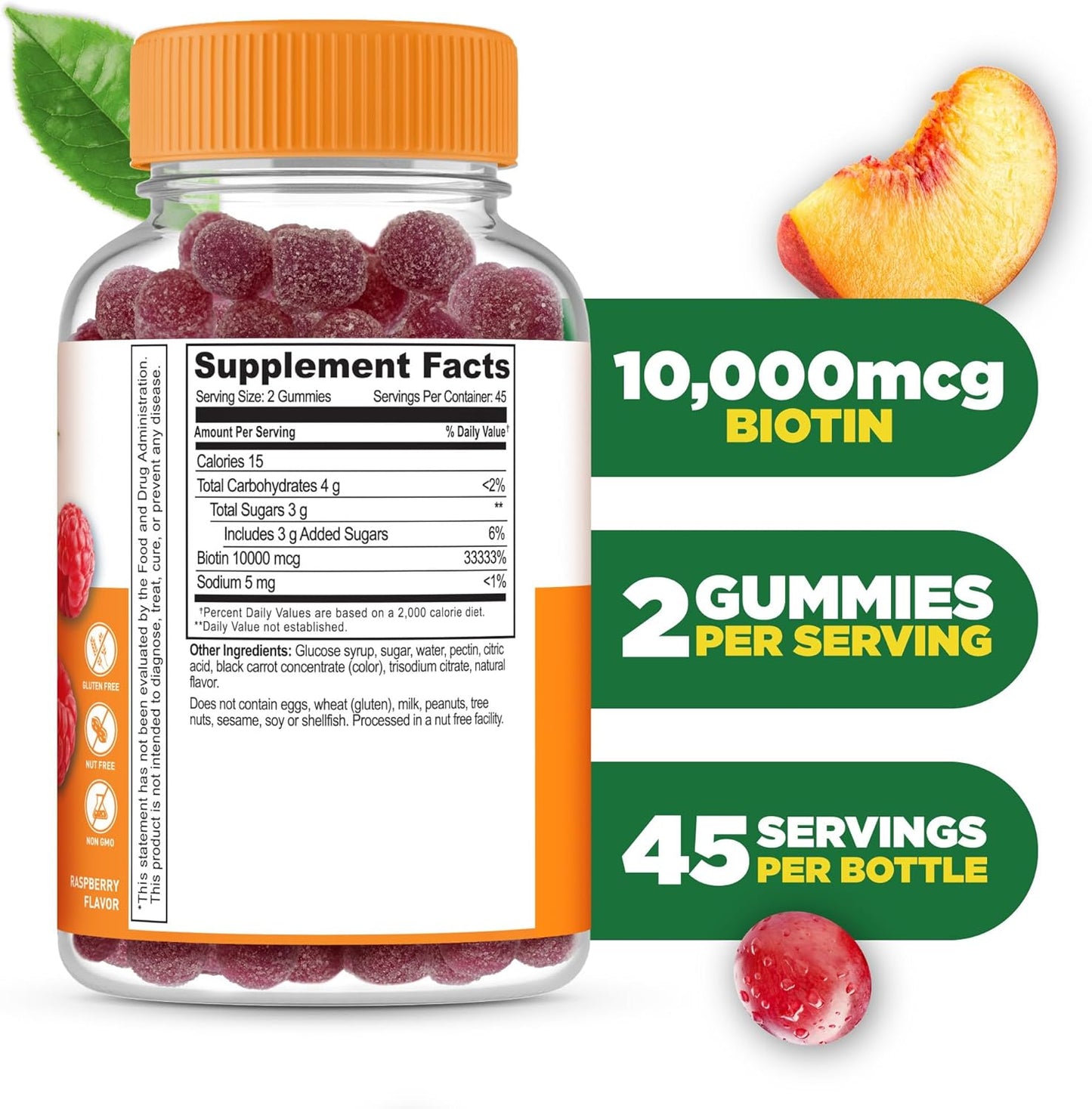 Teen-Friendly Vegan Biotin Gummies 10000mcg for Hair, Skin & Nails | Biotin Vitamins for Teens | 90 Gummies