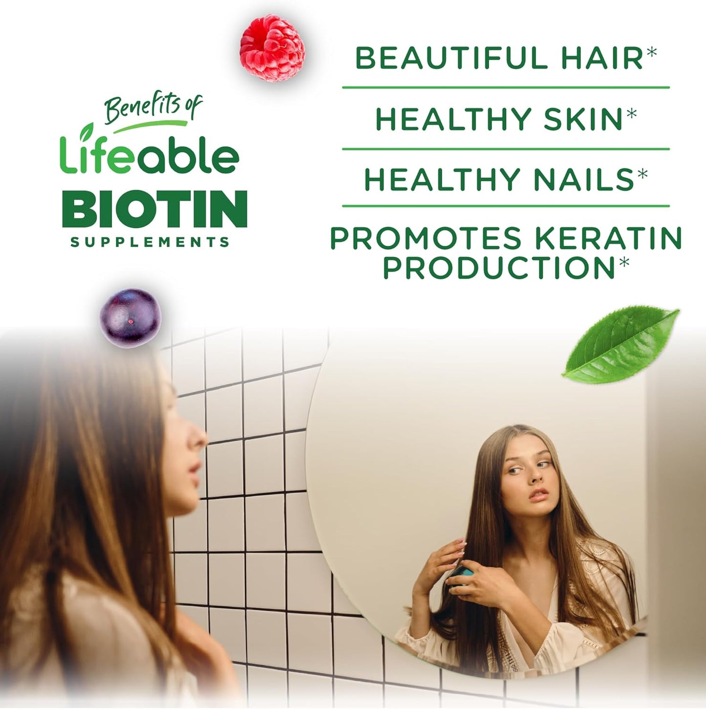 Teen-Friendly Vegan Biotin Gummies 10000mcg for Hair, Skin & Nails | Biotin Vitamins for Teens | 90 Gummies
