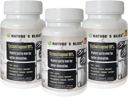 Telomere Support Supplement 25mg 99% Cycloastragenol & Astragalus Root Extract - Anti Aging, Immunity Boost - 90 Capsules, USA Made