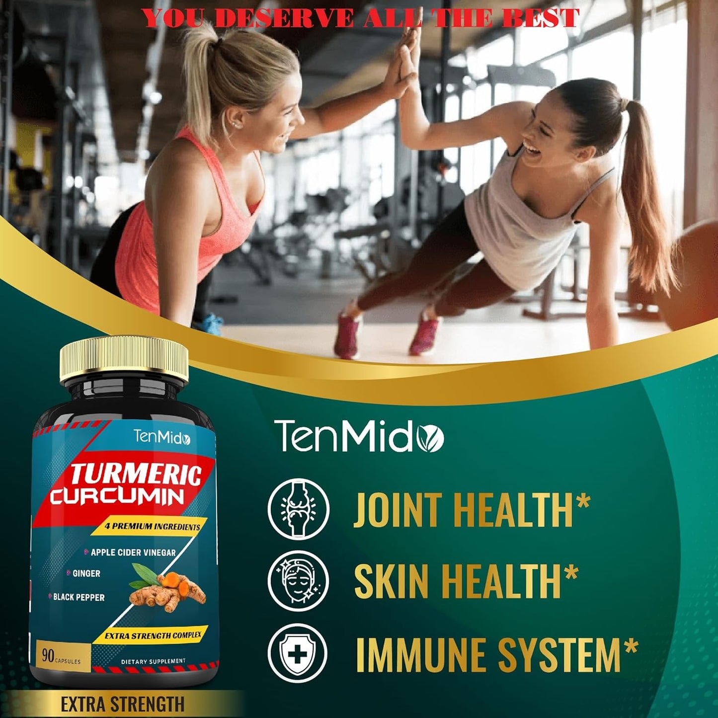 Tenmido Turmeric Curcumin Extract Capsules, 3 Months Supply, 95% Curcuminoids with Apple Cider, Ginger, Pepper - Improves Digestive, Immune Health