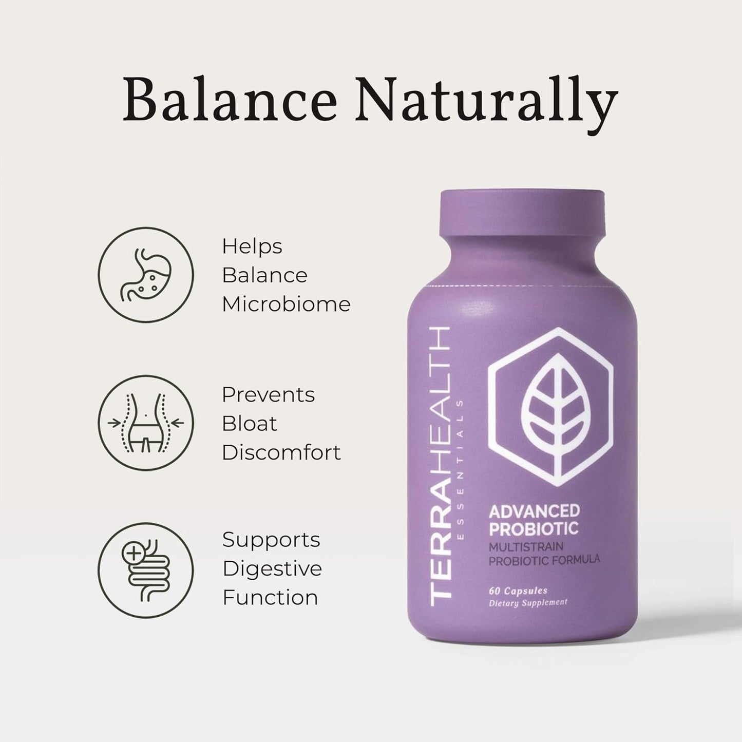 Terra Health Essentials Probiotic Supplement | 50 Billion CFU | Reduce Bloating & Gas, Boost Immunity | 30-Day Supply (60 Capsules)