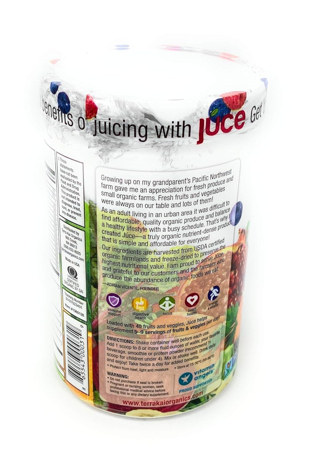 Terra Kai Organics Juce Super Fruit and Veggie Blend Drink, 12.2oz Garden Berry - Organic Juice Blend