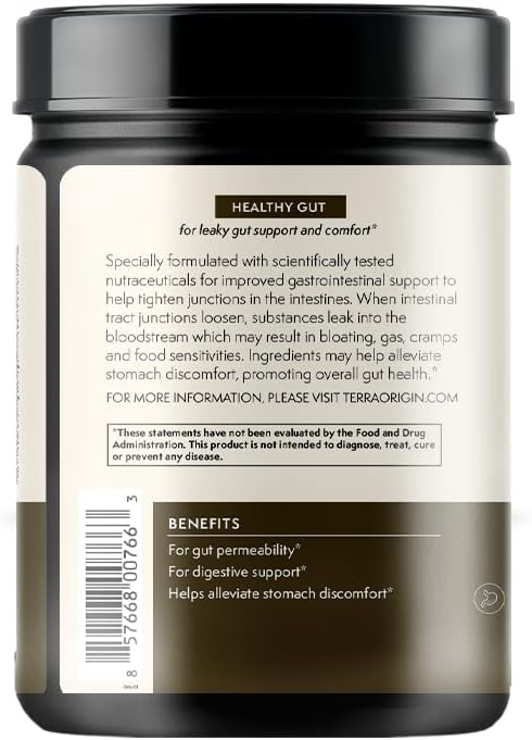 TERRA ORIGIN Healthy Gut Chocolate Supplement - 30 Servings with L-Glutamine, Zinc, Glucosamine, Slippery Elm Bark, and Marshmallow Root