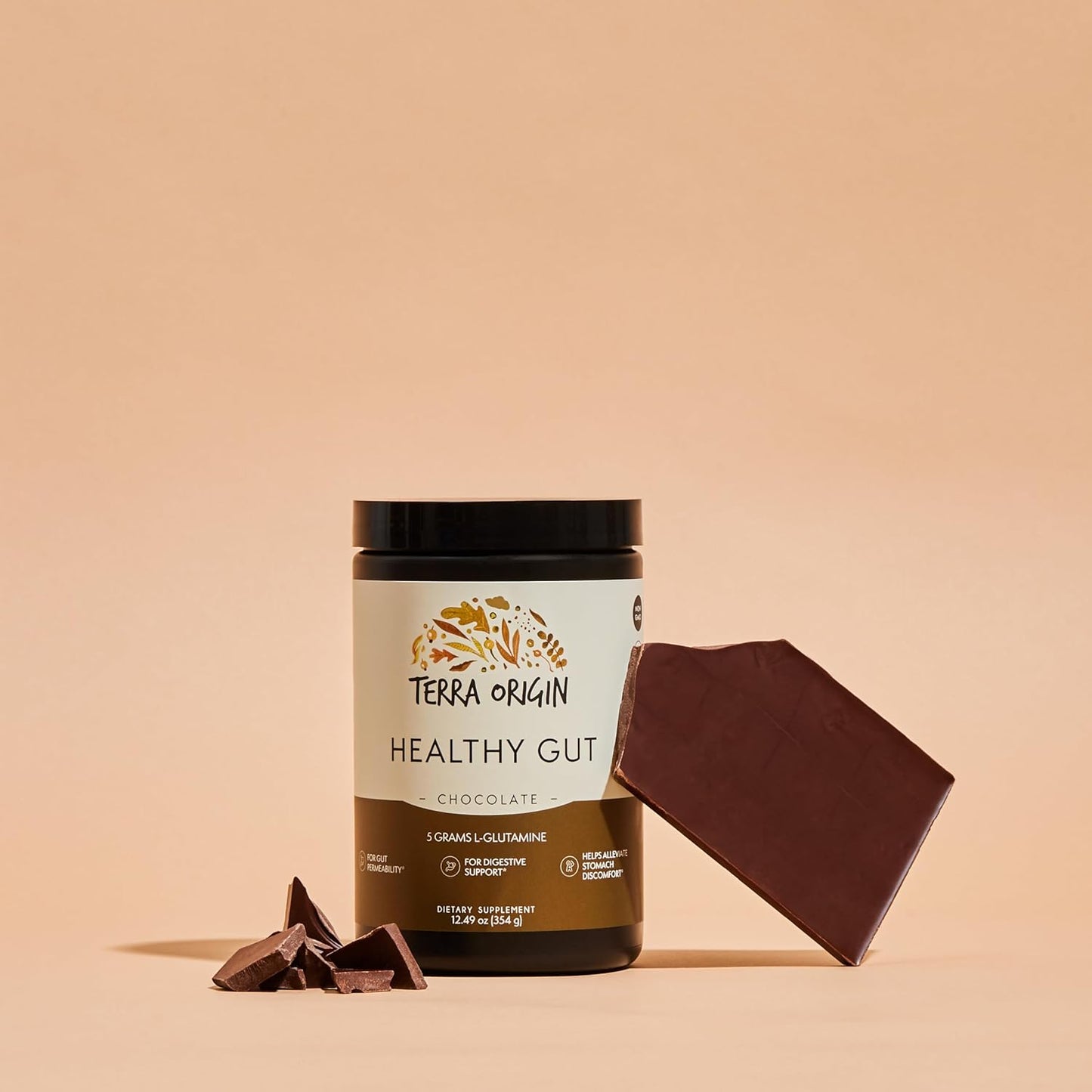 TERRA ORIGIN Healthy Gut Chocolate Supplement - 30 Servings with L-Glutamine, Zinc, Glucosamine, Slippery Elm Bark, and Marshmallow Root