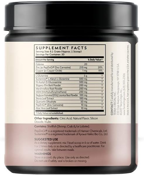 TERRA ORIGIN Healthy Gut Supplement 3-Pack | 90 Servings Berry Flavor with L-Glutamine, Zinc, Glucosamine, Slippery Elm Bark, Marshmallow Root