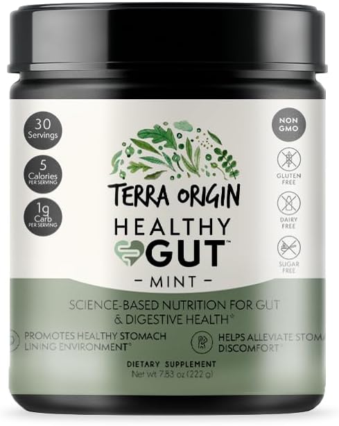 TERRA ORIGIN Mint Flavor Healthy Gut Support Supplement | 30 Servings with L-Glutamine, Zinc, Glucosamine, Slippery Elm Bark, Marshmallow Root & More!