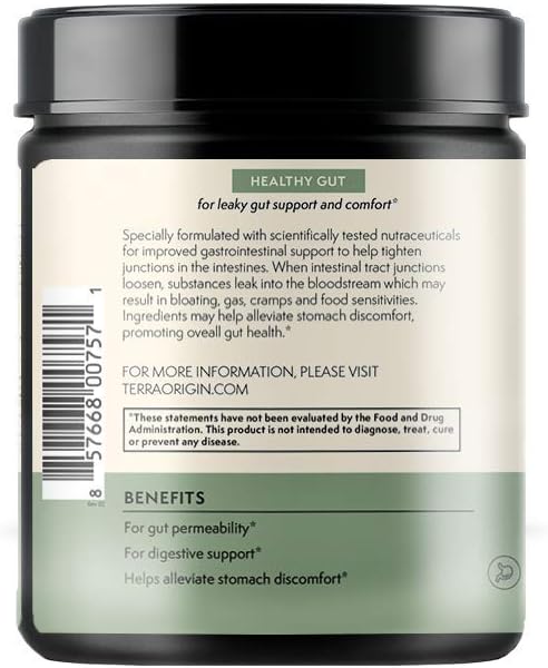 TERRA ORIGIN Mint Flavor Healthy Gut Support Supplement | 30 Servings with L-Glutamine, Zinc, Glucosamine, Slippery Elm Bark, Marshmallow Root & More!