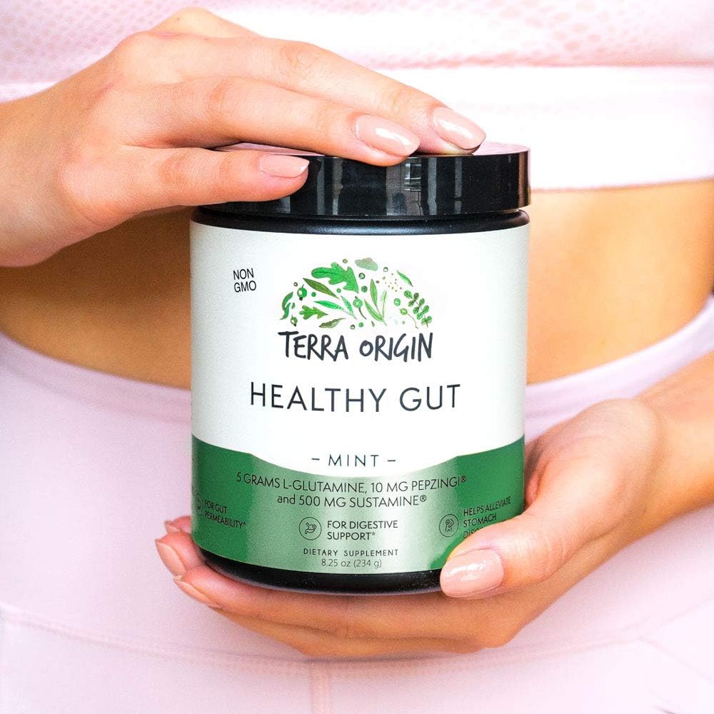 TERRA ORIGIN Mint Flavor Healthy Gut Support Supplement | 30 Servings with L-Glutamine, Zinc, Glucosamine, Slippery Elm Bark, Marshmallow Root & More!