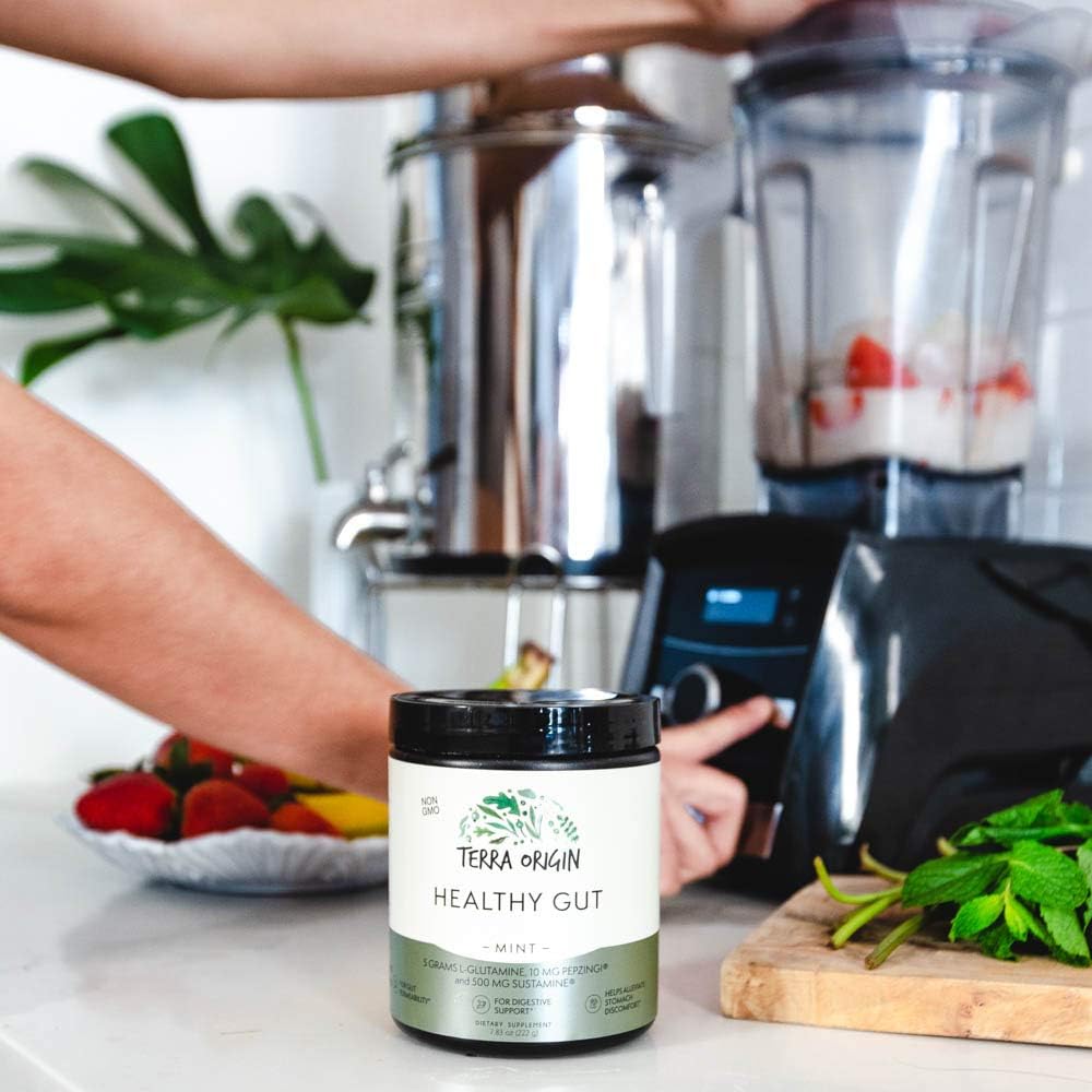 TERRA ORIGIN Mint Flavor Healthy Gut Support Supplement | 30 Servings with L-Glutamine, Zinc, Glucosamine, Slippery Elm Bark, Marshmallow Root & More!