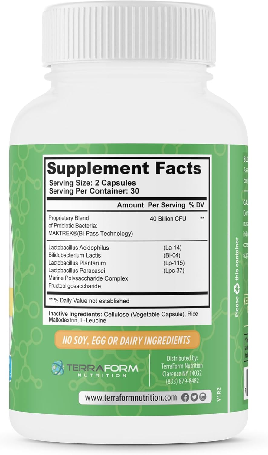 Terraform Nutrition Prevail Probiotics - 40 Billion CFU, Patented Stomach Protection, Immunity & Gut Health - Shelf Stable, Potency Guaranteed, 1 Month Supply