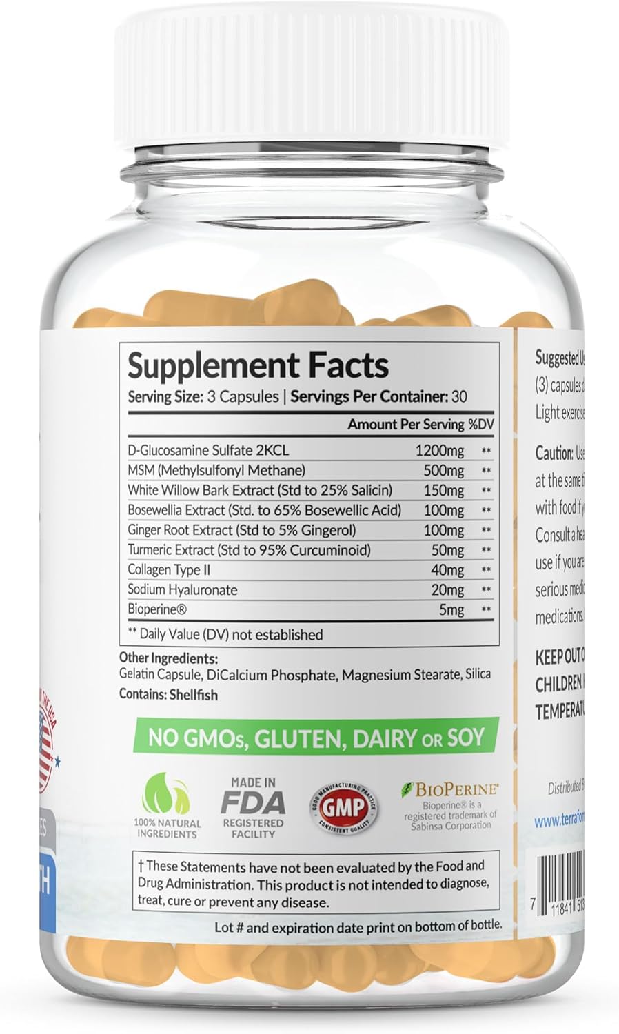 TerraForm Nutrition VivaFlex Joint Support Supplement with 9 Premium Ingredients - 30 Day Supply