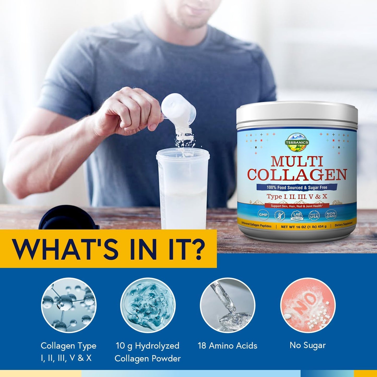Terranics Multi Collagen Peptides & Magnesium Complex Powder Supplement