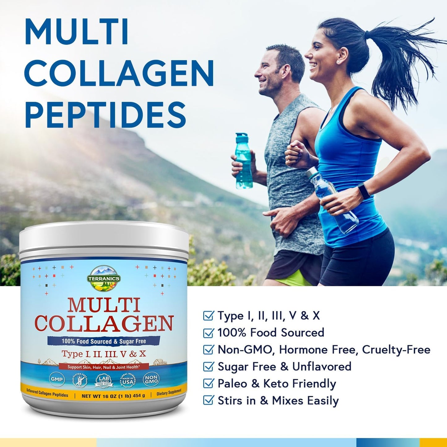 Terranics Multi Collagen Peptides & Magnesium Complex Powder Supplement