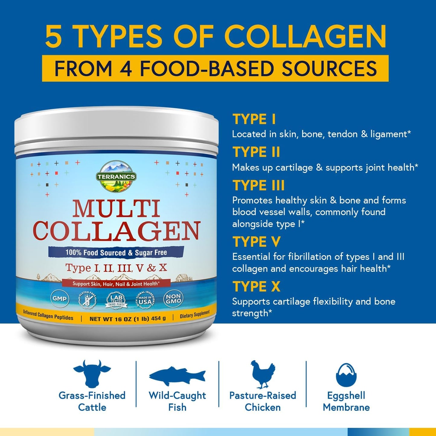 Terranics Multi Collagen Peptides & Magnesium Complex Powder Supplement