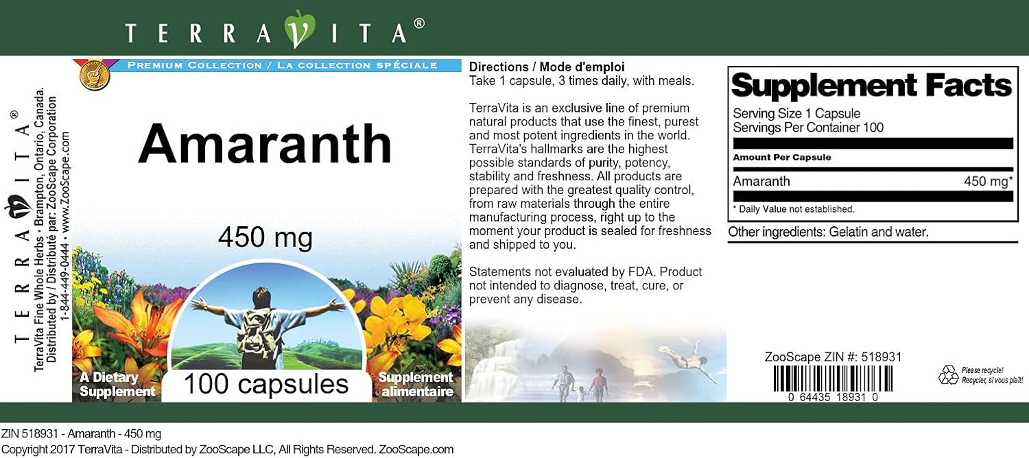 Terravita Amaranth Capsules - 450 mg (100 Count, ZIN: 518931)