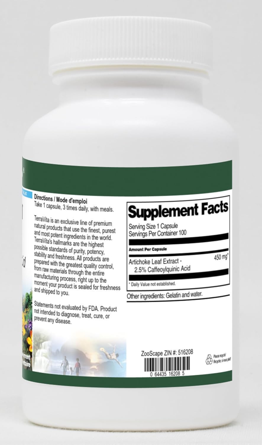 Terravita Artichoke Leaf Extract Capsules - High Caffeoylquinic Acid - 900 mg Total - 100 Capsules x 2 Pack