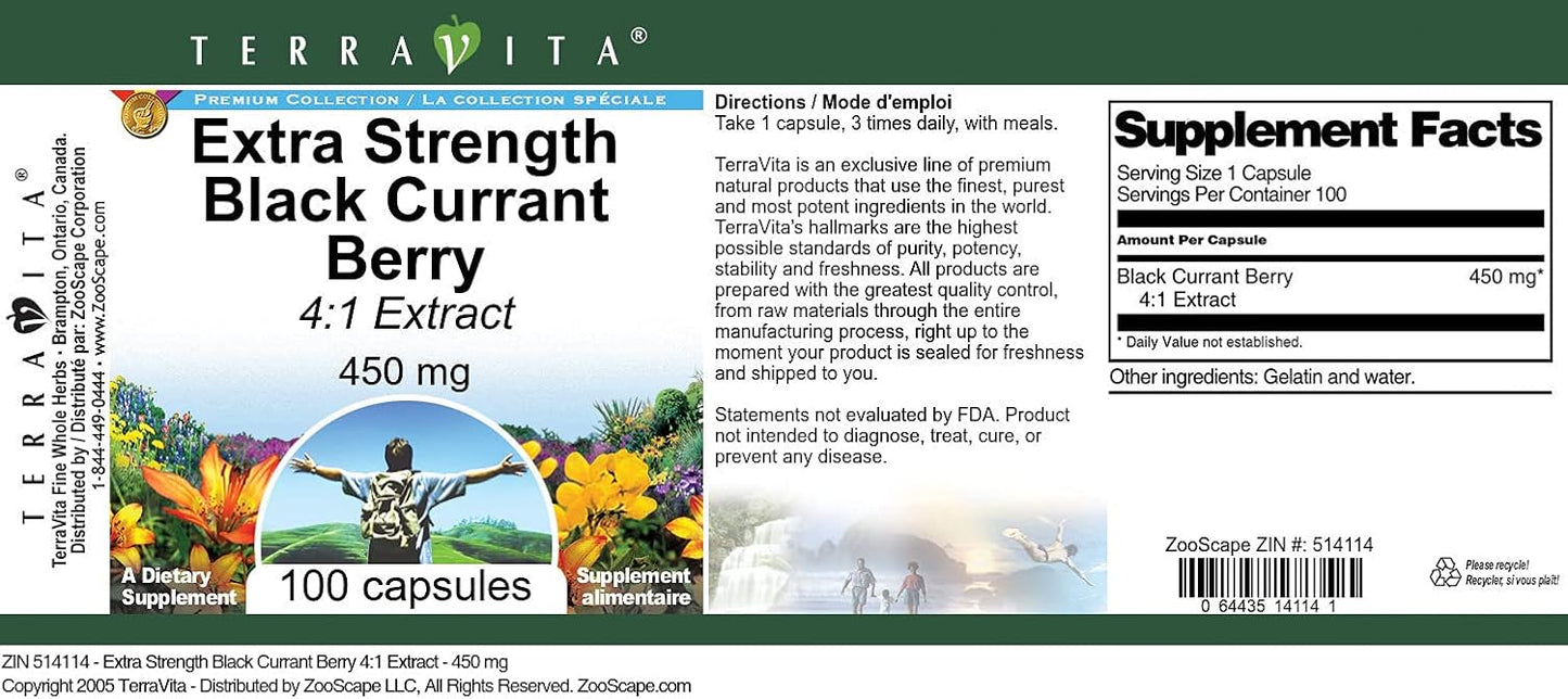 Terravita Black Currant Berry Extract 4:1 - 450mg (100 Capsules)