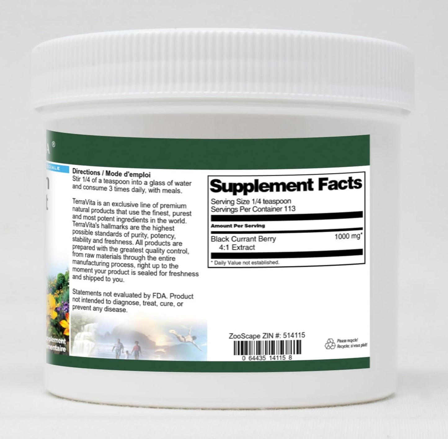 Terravita Black Currant Berry Extract Powder 4:1, Extra Strength, 12 oz total, Pack of 3