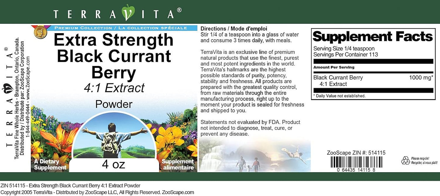 Terravita Black Currant Berry Extract Powder 4:1, Extra Strength, 12 oz total, Pack of 3