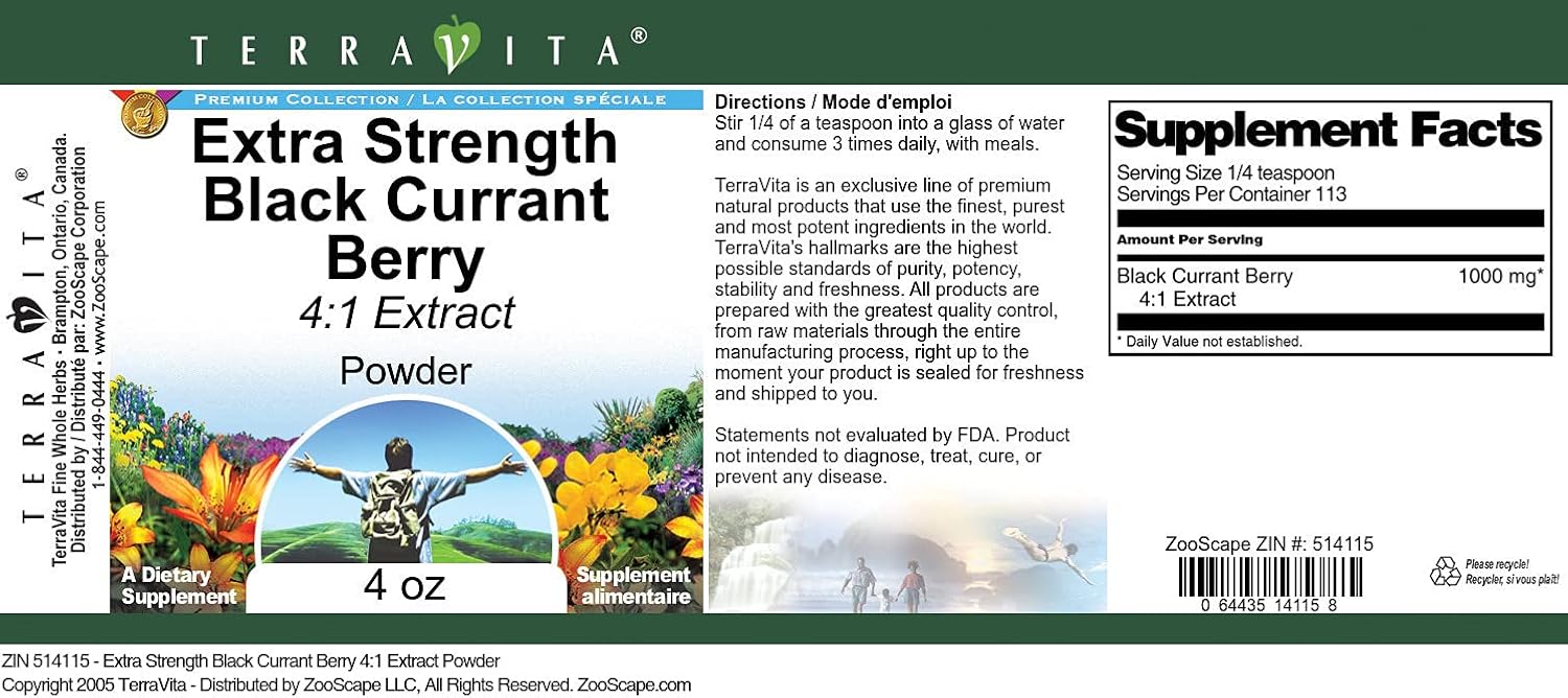 Terravita Black Currant Berry Extract Powder 4:1, Extra Strength, 12 oz total, Pack of 3