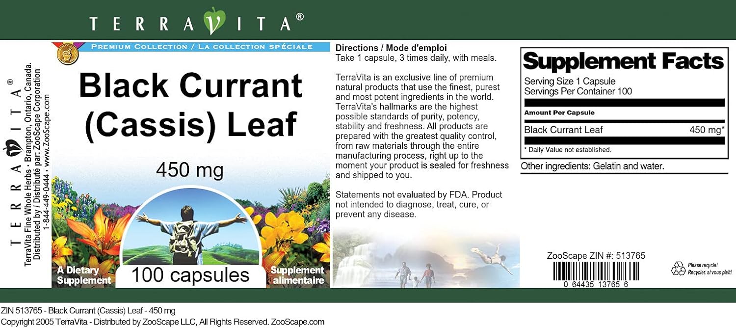 Terravita Black Currant (Cassis) Leaf Capsules - 450mg (100 Capsules x 2)