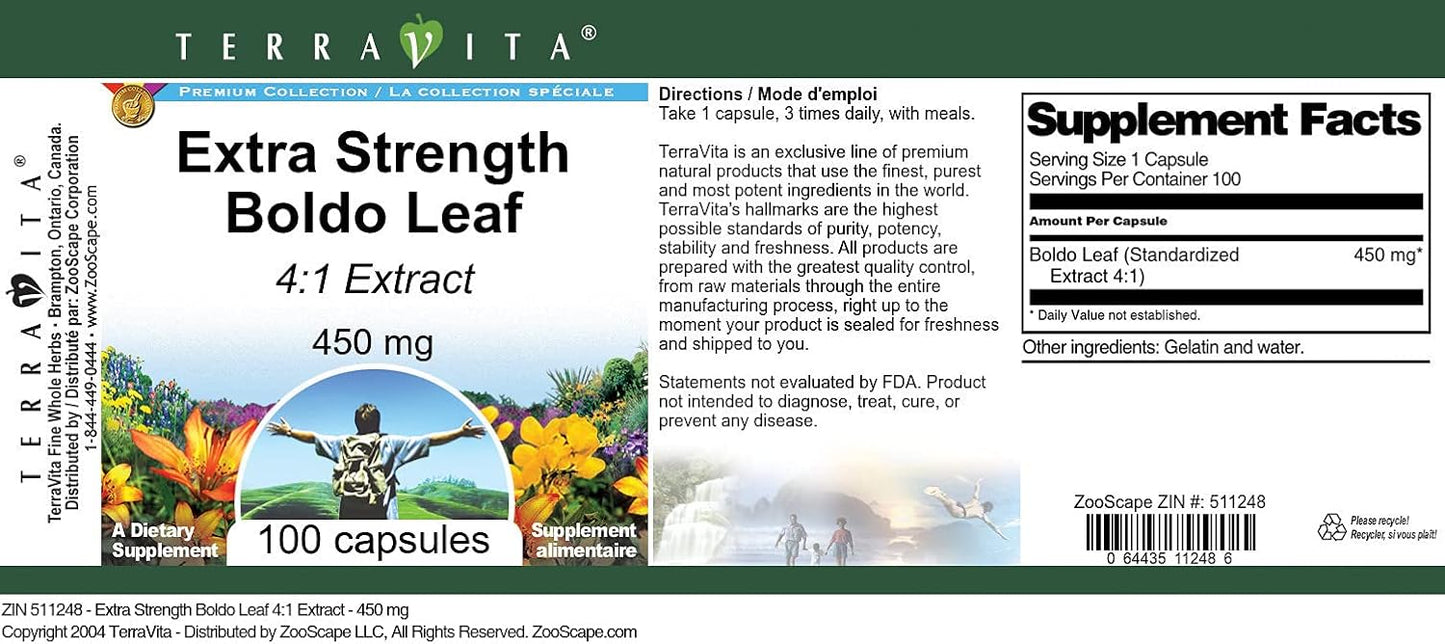 Terravita Boldo Leaf Extract Capsules - 450mg (100 Count, ZIN: 511248)