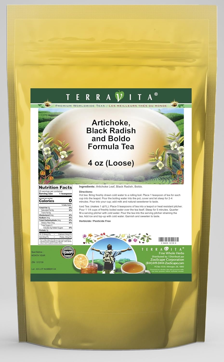 Terravita Detox Tea Blend with Artichoke, Black Radish, and Boldo - Loose Leaf (4 oz, ZIN: 512139)