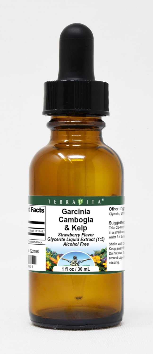 Terravita Garcinia Cambogia & Kelp Glycerite Liquid Extract - Strawberry Flavored - 3 Pack, 1 oz each
