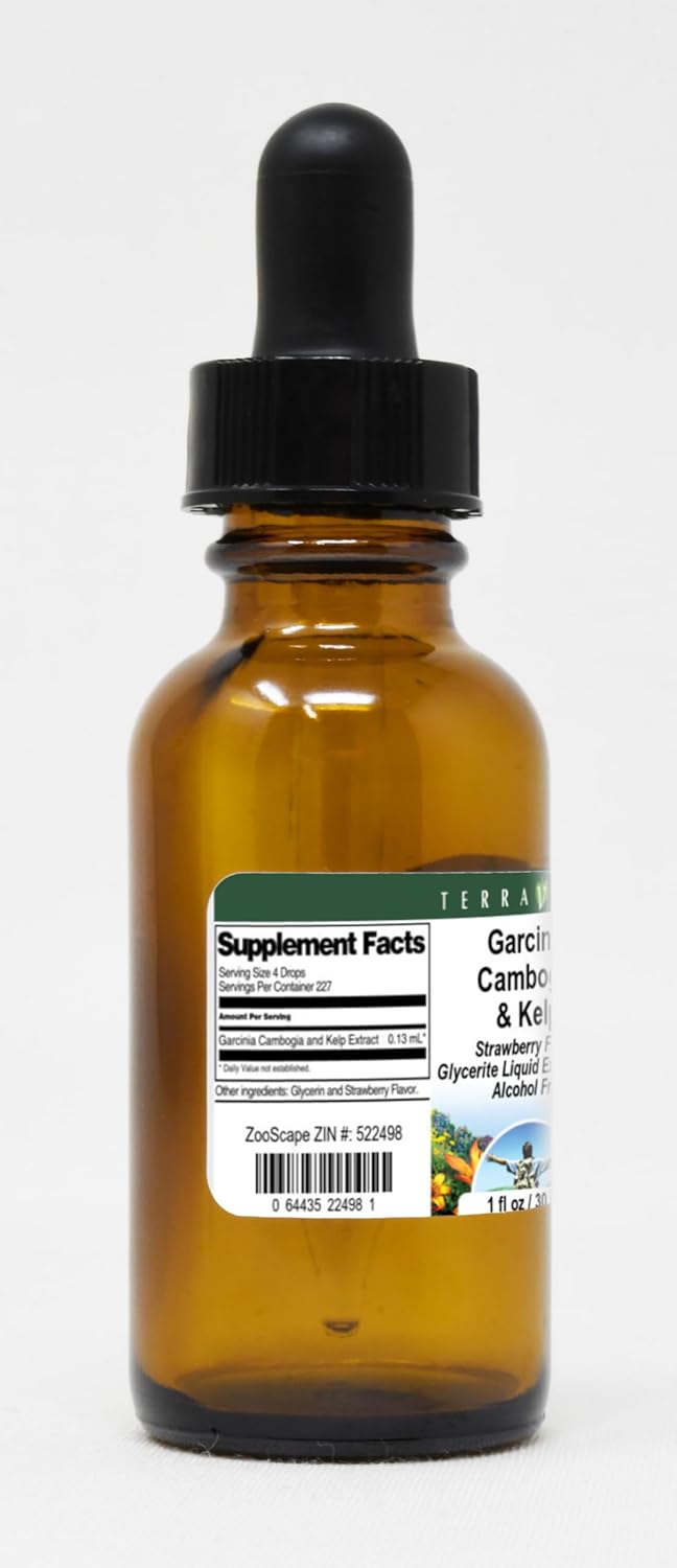 Terravita Garcinia Cambogia & Kelp Glycerite Liquid Extract - Strawberry Flavored - 3 Pack, 1 oz each