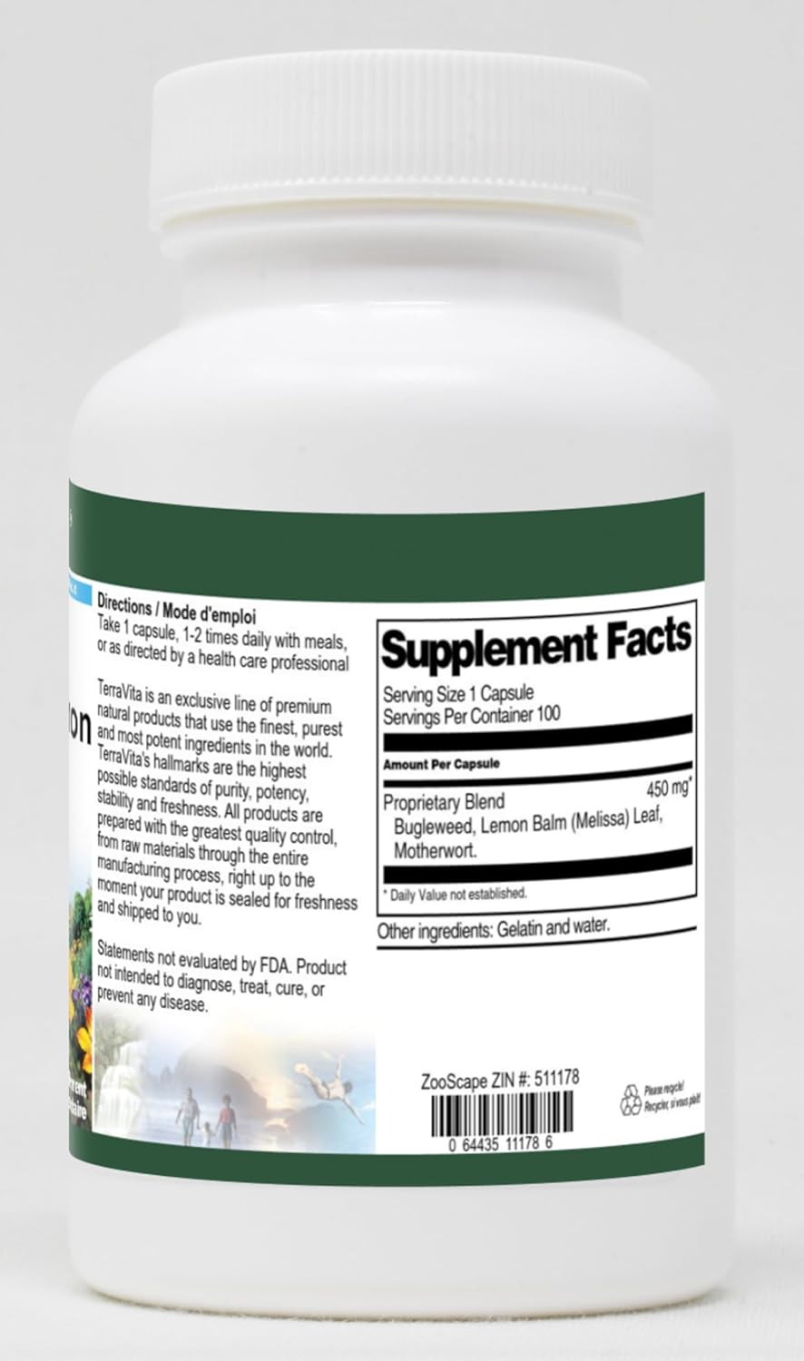 Terravita Thyroid Support Capsules with Bugleweed, Motherwort, and Lemon Balm - 450mg - 300 Capsules in Total