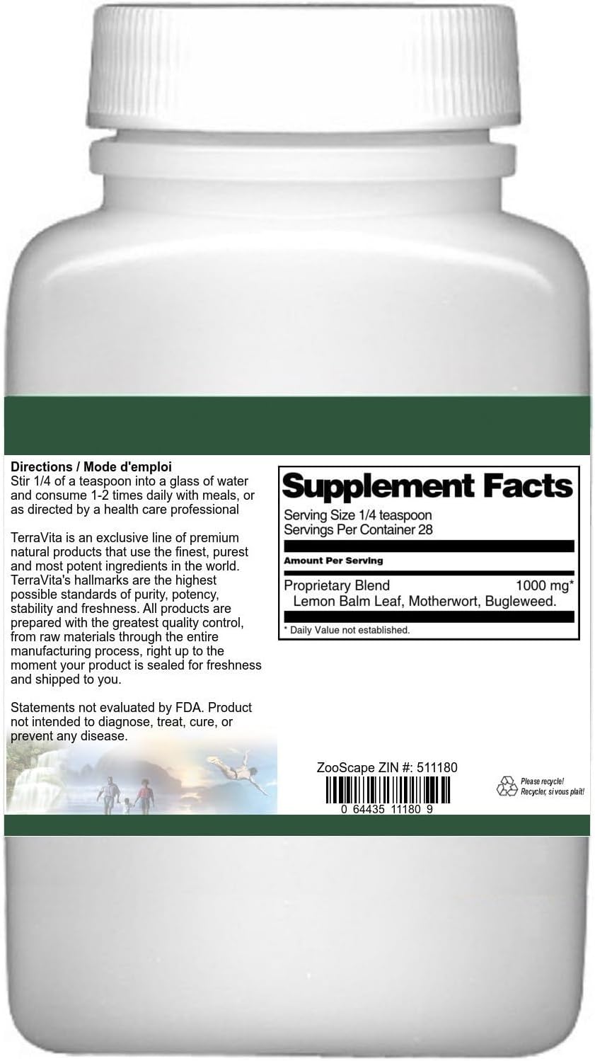 Terravita Thyroid Support Powder with Bugleweed, Motherwort, and Lemon Balm - 1 oz, ZIN 511180