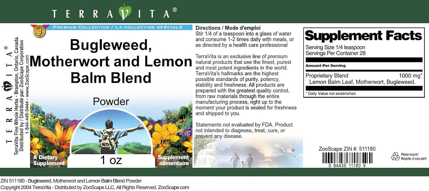 Terravita Thyroid Support Powder with Bugleweed, Motherwort, and Lemon Balm - 1 oz, ZIN 511180