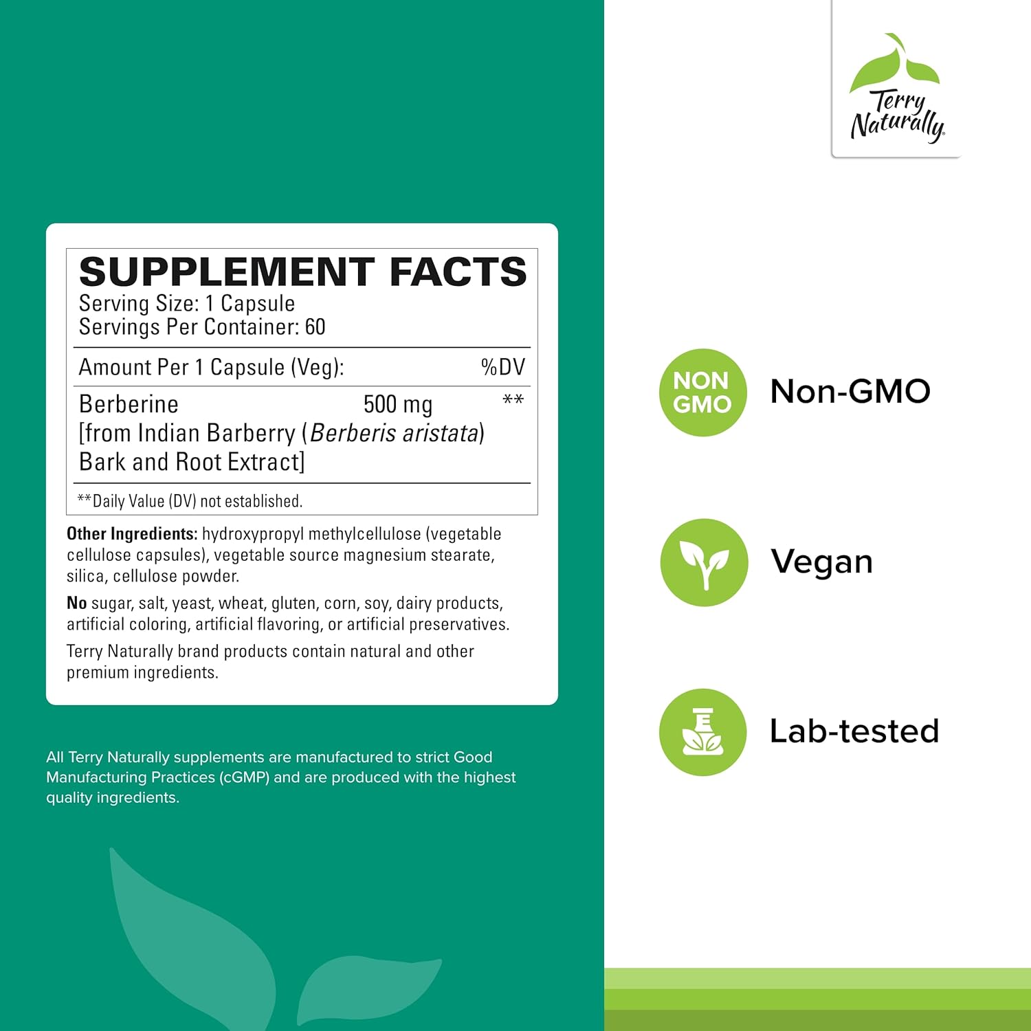 Terry Naturally Berberine Capsules - 60 Count x 2 Packs - Support for Metabolic Health - Non-GMO, Vegan, Gluten-Free - 120 Servings Total - BoostGo Australia