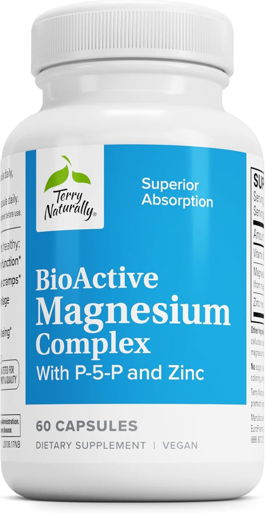 Terry Naturally BioActive Magnesium Complex Capsules - 60 Servings with Vitamin B6 & Zinc - Non-GMO, Vegan, Gluten Free, Kosher