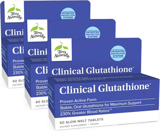 Terry Naturally Clinical Glutathione 300mg Slow Melt Tablets - 3 Packs, 90 Servings - Non-GMO, Vegan, Gluten Free - L-Glutathione Supplement