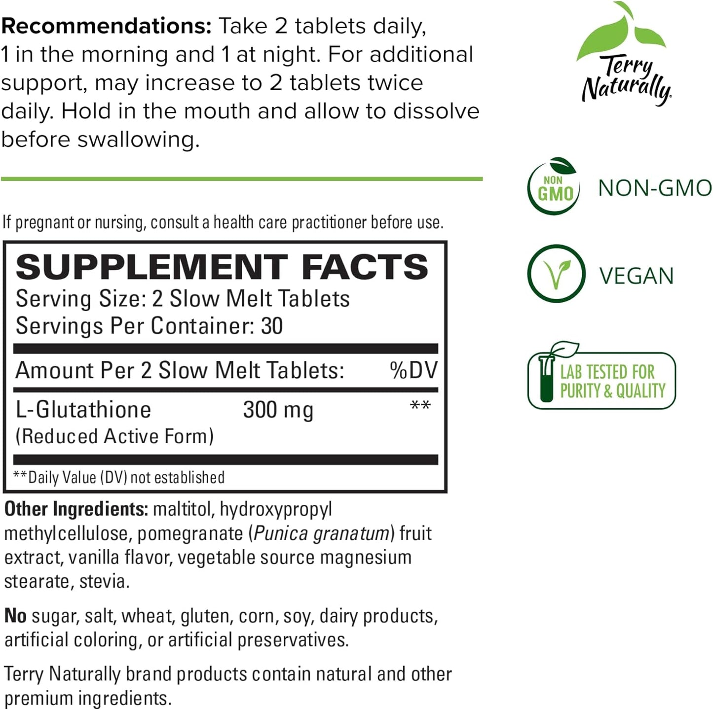 Terry Naturally Clinical Glutathione 300mg Slow Melt Tablets - 3 Packs, 90 Servings - Non-GMO, Vegan, Gluten Free - L-Glutathione Supplement