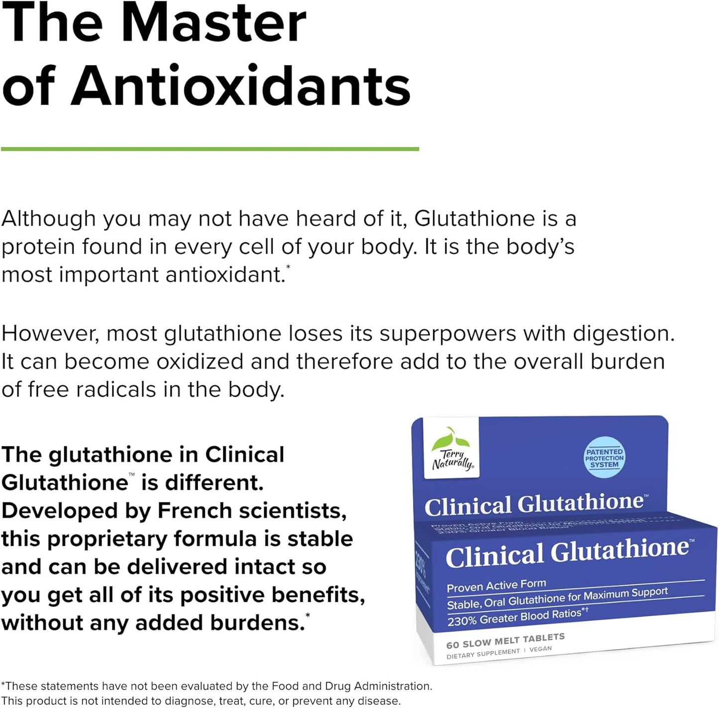 Terry Naturally Clinical Glutathione 300mg Slow Melt Tablets - 3 Packs, 90 Servings - Non-GMO, Vegan, Gluten Free - L-Glutathione Supplement