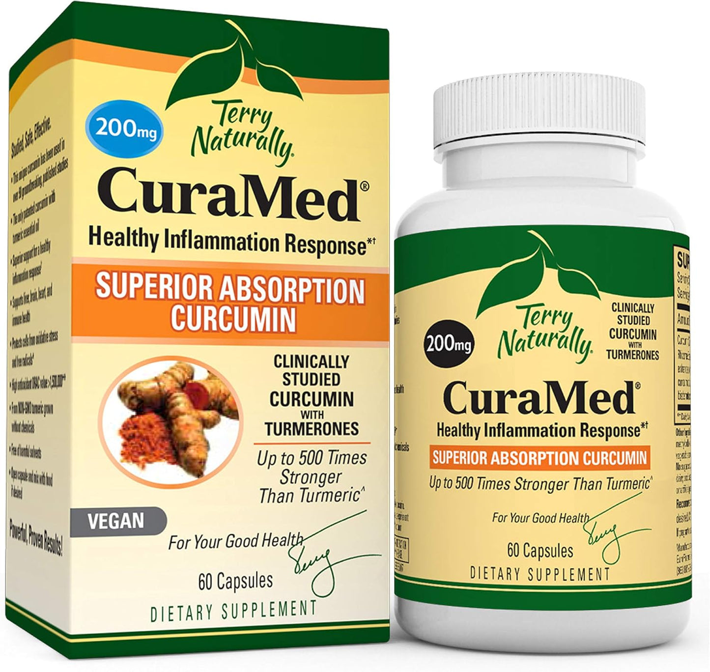 Terry Naturally CuraMed 200 mg Softgels - High Absorption Curcumin Supplement for Healthy Inflammation - Non-GMO, Gluten-Free - 60 Servings