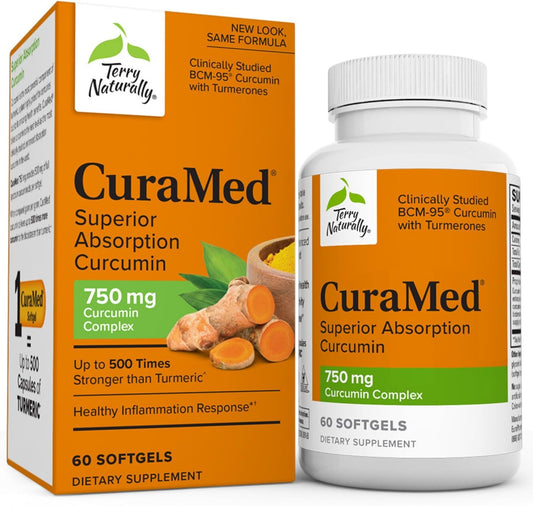 Terry Naturally CuraMed 750mg Curcumin Complex Softgels - 60 Servings - High Absorption BCM-95 - Non-GMO, Gluten Free, Halal