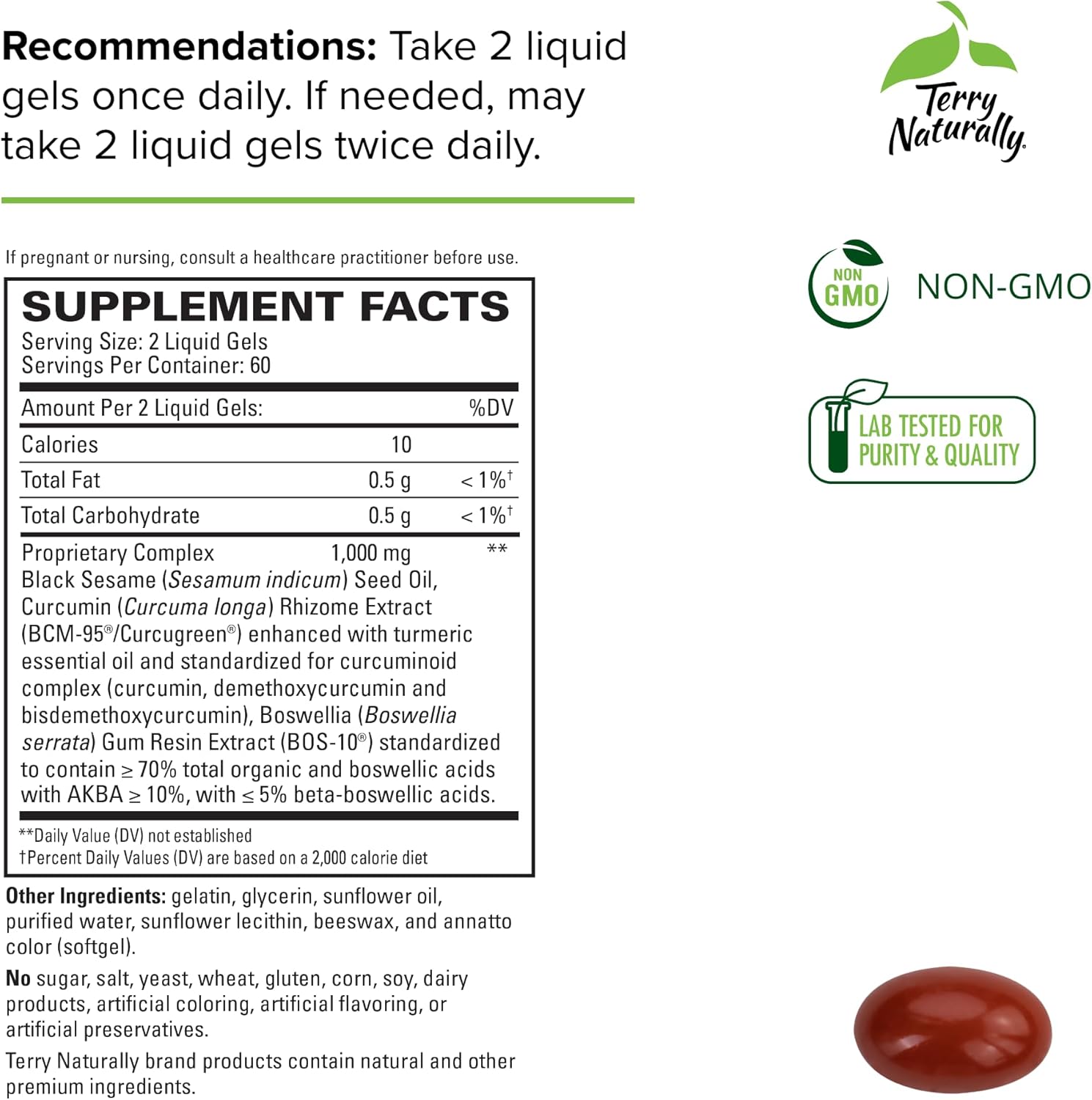 Terry Naturally CuraMed Acute Pain Relief Liquid Gels - BCM-95 Curcumin & BOS-10 Boswellia Supplement - Black Sesame Seed Oil for Occasional Discomfort - 240 Capsules