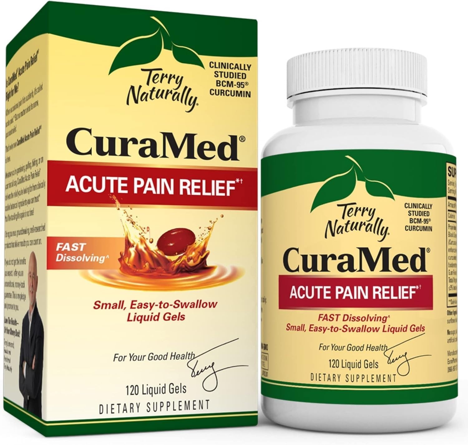 Terry Naturally CuraMed Acute Relief Liquid Gels - 120 Softgels - BCM-95 Curcumin, BOS-10 Boswellia & Black Sesame Seed Oil - Non-GMO - 60 Servings