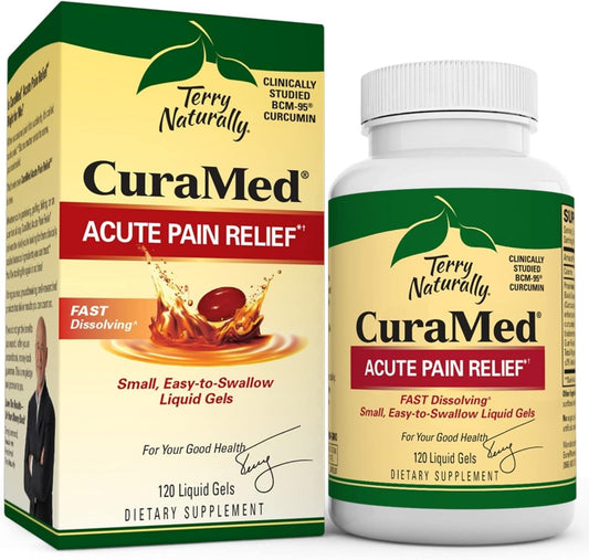 Terry Naturally CuraMed Acute Relief Liquid Gels - 120 Softgels - BCM-95 Curcumin, BOS-10 Boswellia & Black Sesame Seed Oil - Non-GMO - 60 Servings