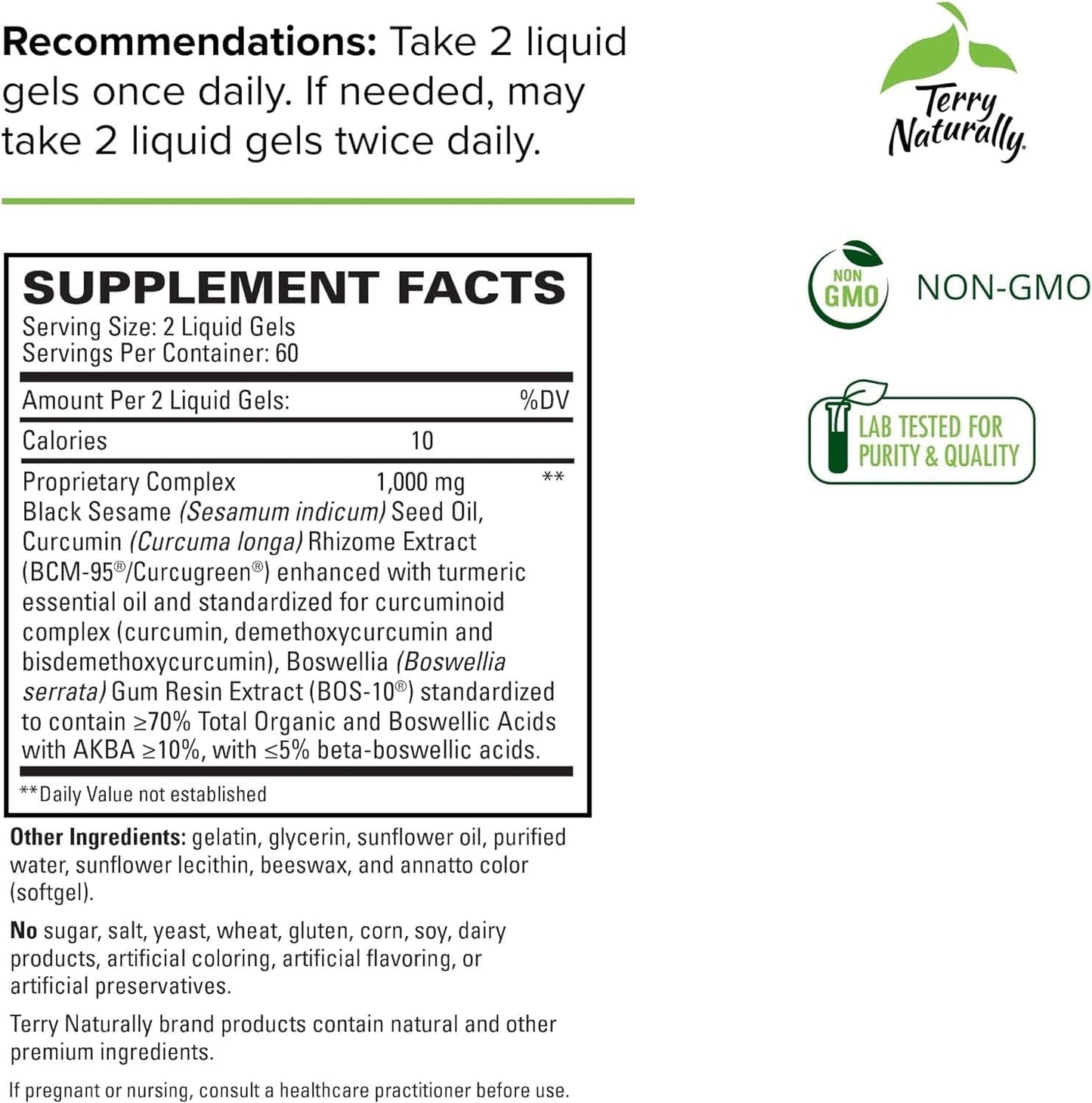 Terry Naturally CuraMed Acute Relief Liquid Gels - 120 Softgels - BCM-95 Curcumin, BOS-10 Boswellia & Black Sesame Seed Oil - Non-GMO - 60 Servings