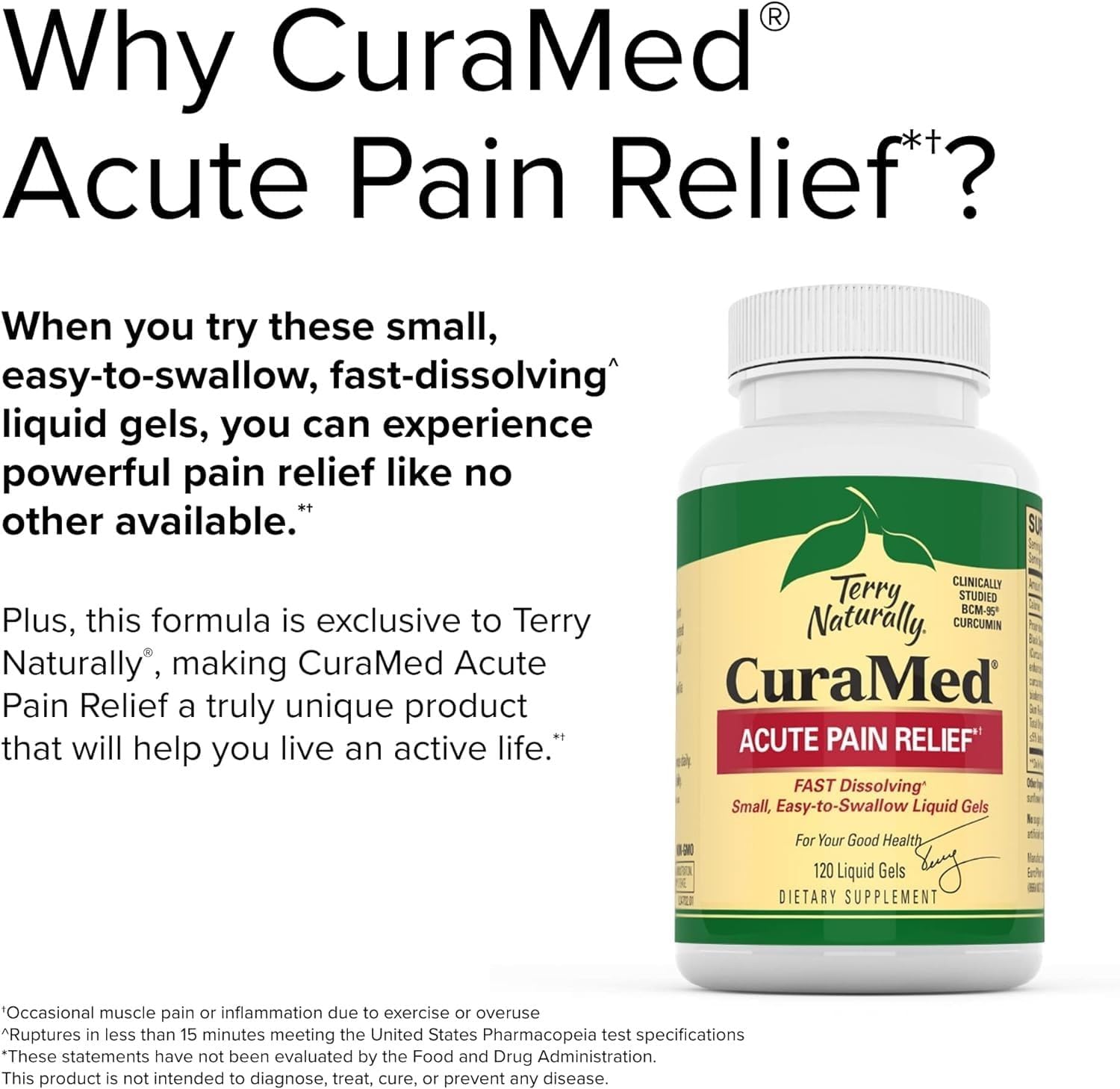Terry Naturally CuraMed Acute Relief Liquid Gels - 120 Softgels - BCM-95 Curcumin, BOS-10 Boswellia & Black Sesame Seed Oil - Non-GMO - 60 Servings